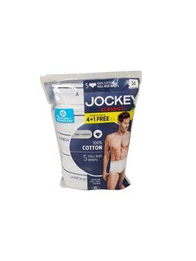 Jockey Classics Men's 34 Full-Rise Briefs 5 Pack White 100% Cotton StayCool NEW